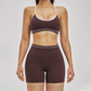 Wholesale Color Block Naked Yoga Halter Bra+Tight Shorts 2-Piece Set