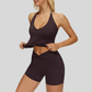 Removable Bra Pad Tank top+Pleated waistband sport shorts 2-piece set