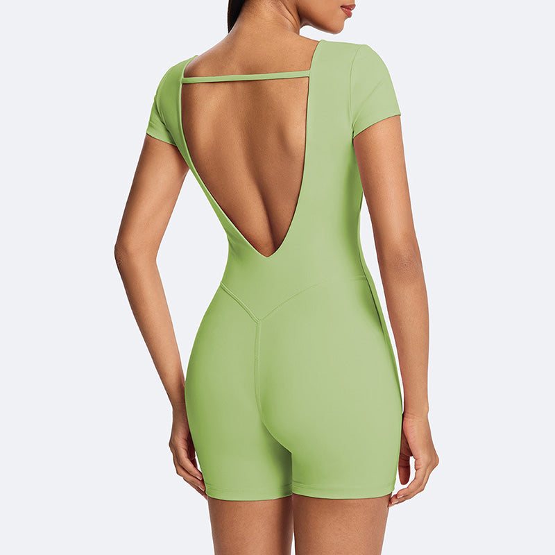 Tight-fitting backless workout jumpsuit