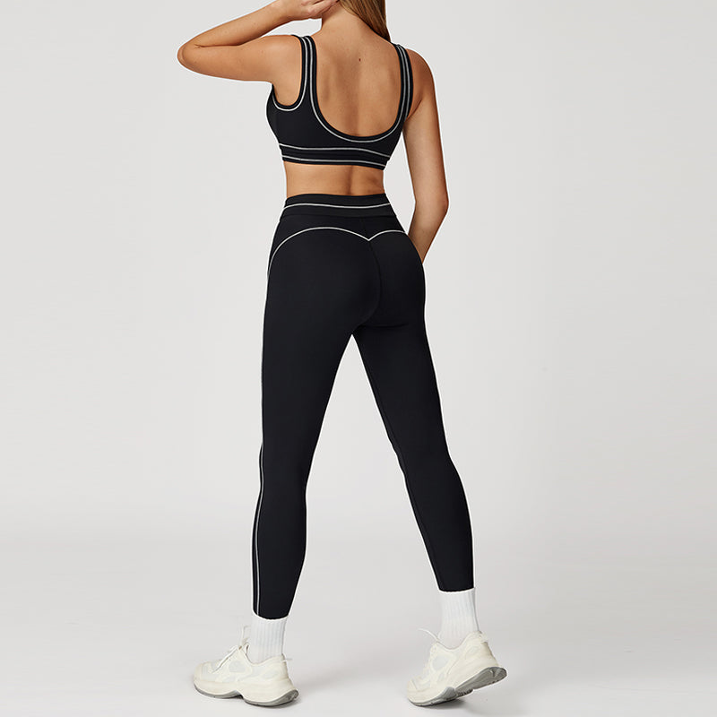 Contrasting Color Sports Bra + high waist leggings 2-piece set