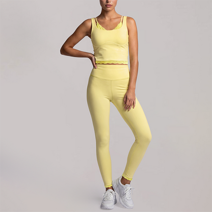 Wholesale Women's fake two-piece tank top & High-Waist Leggings Set - Naked Feel Yoga Gym Activewear