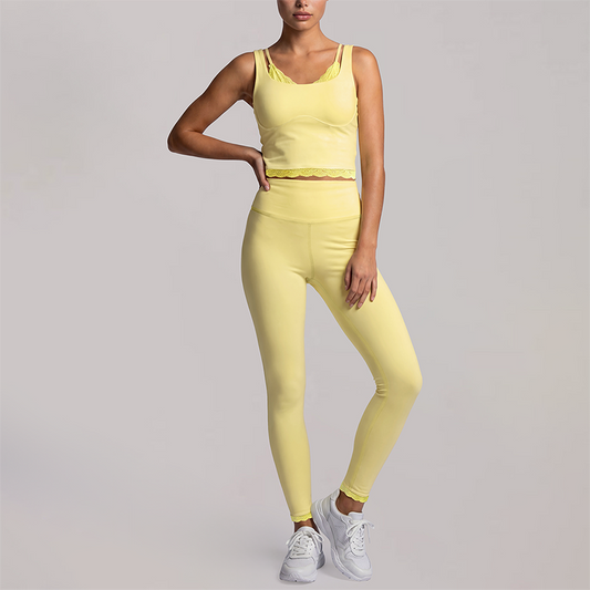Wholesale Women's fake two-piece tank top & High-Waist Leggings Set - Naked Feel Yoga Gym Activewear