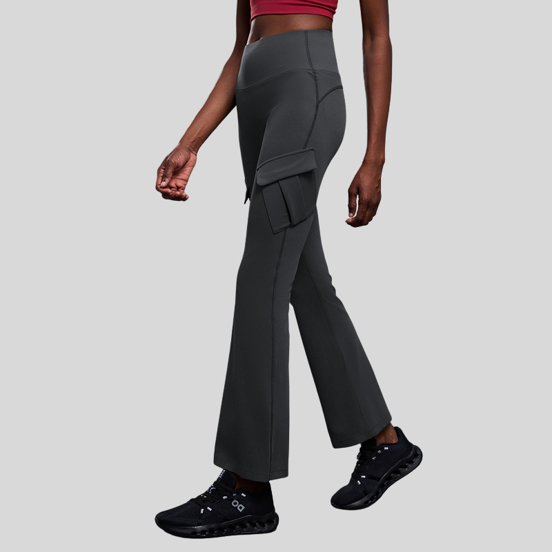 High-waisted cargo pocket flared pants