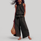 Wholesale Women's Ruffle Neck Sleeveless Top & Wide-Leg Pants Vacation Set