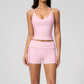 Wholesale Women's Halter V-Neck Color-Block Yoga Set – Slim-Fit Sports Bra & Shorts