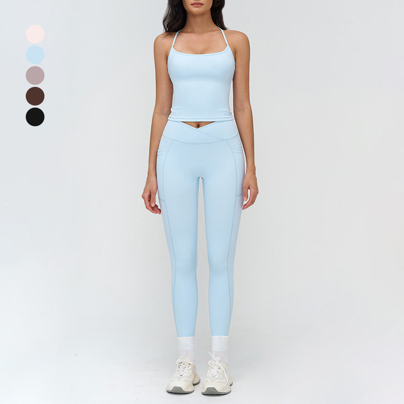 Racerback tank top + high-waisted leggings 2-piece set