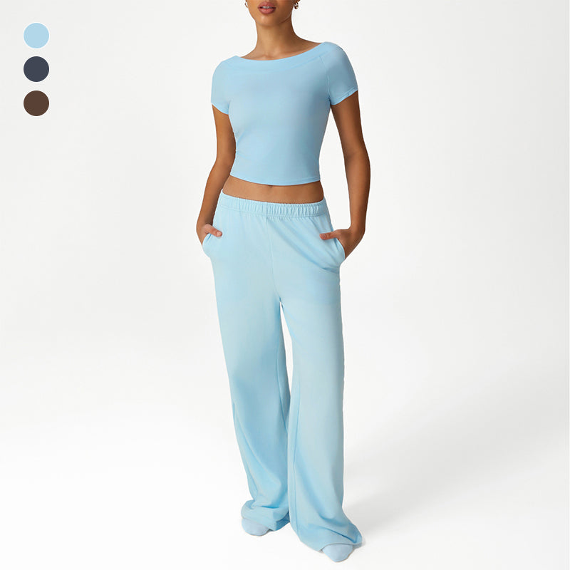 Cropped T-Shirt + Loose Sports Pants 2-Piece Set