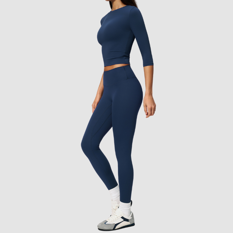 Wholesale Women's 3/4 Sleeve Crop Top & Full-Length Leggings Set – Seamless Yoga Activewear
