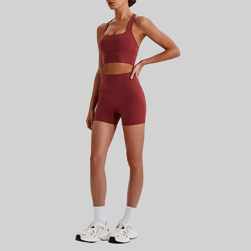 Wholesale Cross-Back Sports Bra & High-Waist Biker Shorts Set – Naked-Feel Quick-Dry Yoga 2-Piece