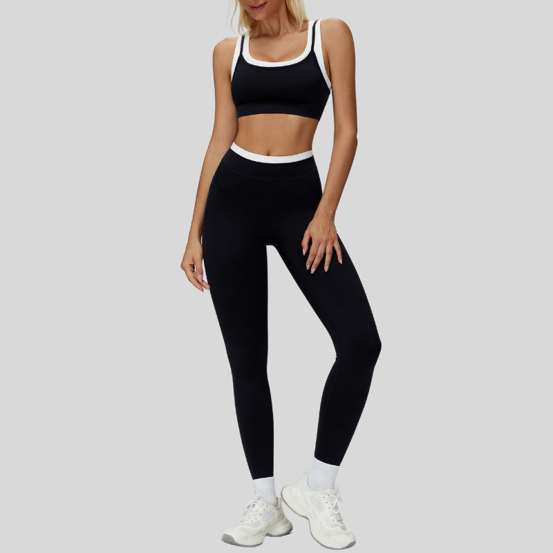Contrast color sports bra + sports legginggs 2-piece set