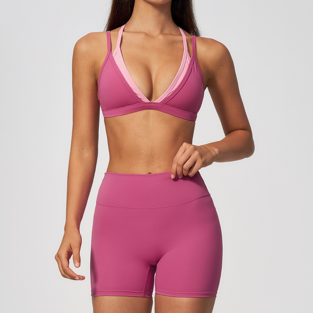 Wholesale Wholesale Triangle Cup Yoga Set – Naked-Feel Seamless Bra+ Fitness Shorts