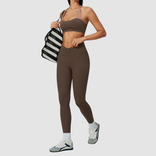 Wholesale Women's Color-Block Sports Bra & Leggings Two-Piece Set