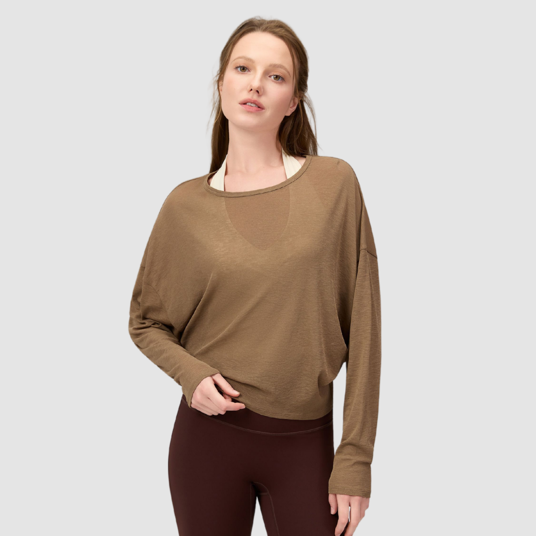 Wholesale Women's Slub-Texture Long-Sleeve Yoga Top – Loose Running Cover-Up