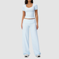 Wholesale Seam-Detail Cropped T-Shirt & Folding waist Flare Leggings Set