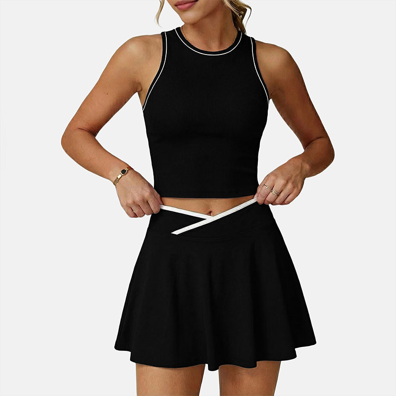 Wholesale women's tank top + A-line skirt 2-piece set