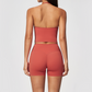 Wholesale Women's Halter Neck Yoga Set – Deep V-Neck Bra & High-Waist Shorts