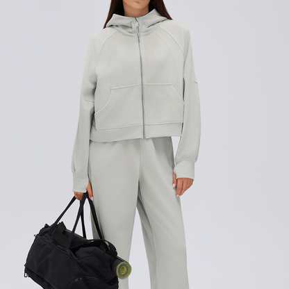 Wholesale Zip Up Hoodie Women's Cropped Hooded Sports Jacket