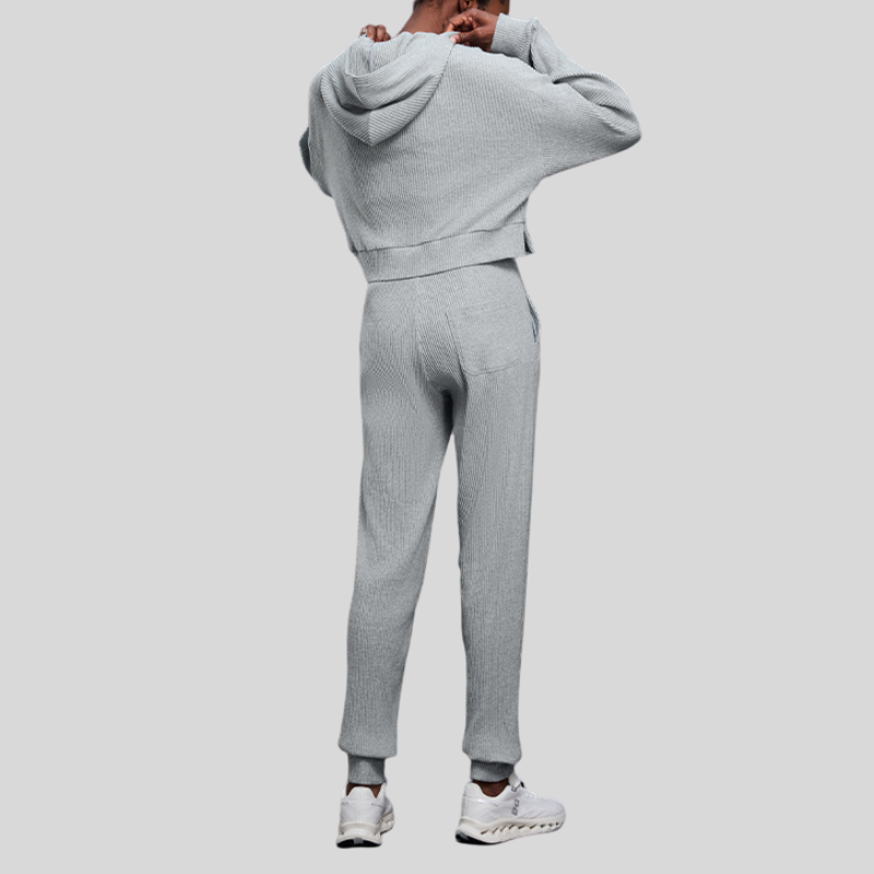 Loose-fitting sports pants + hooded sports sweatshirt two-piece set