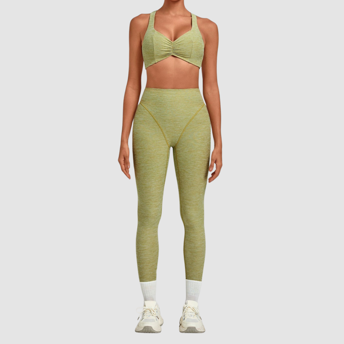 [Wholesale Women’s Ruched Sports Bra & High-Waist Leggings Yoga Set – 9291+1567]