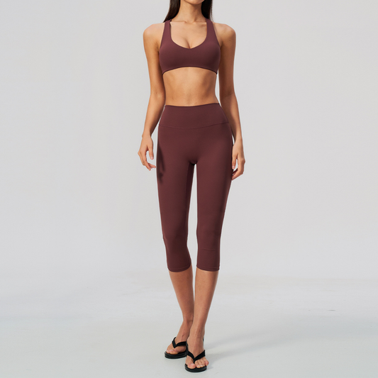 Wholesale Women V-Neck Crisscross Back High Waist Butt Lift Cropped Pants Sports Set
