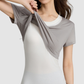 Wholesale Women's Color-Block Faux Two-Piece Yoga Short-Sleeve Top
