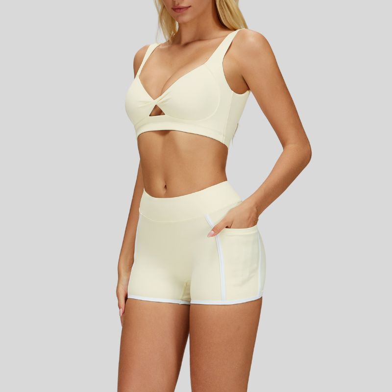 Beautiful Backless Sports Bra+Contrasting Fitness Shorts 2-piece set