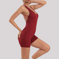 Wholesale Women's Open-Back Athletic Bodysuit – Cloud-Feel Double-Sided Quick-Dry Shorts Jumpsuit