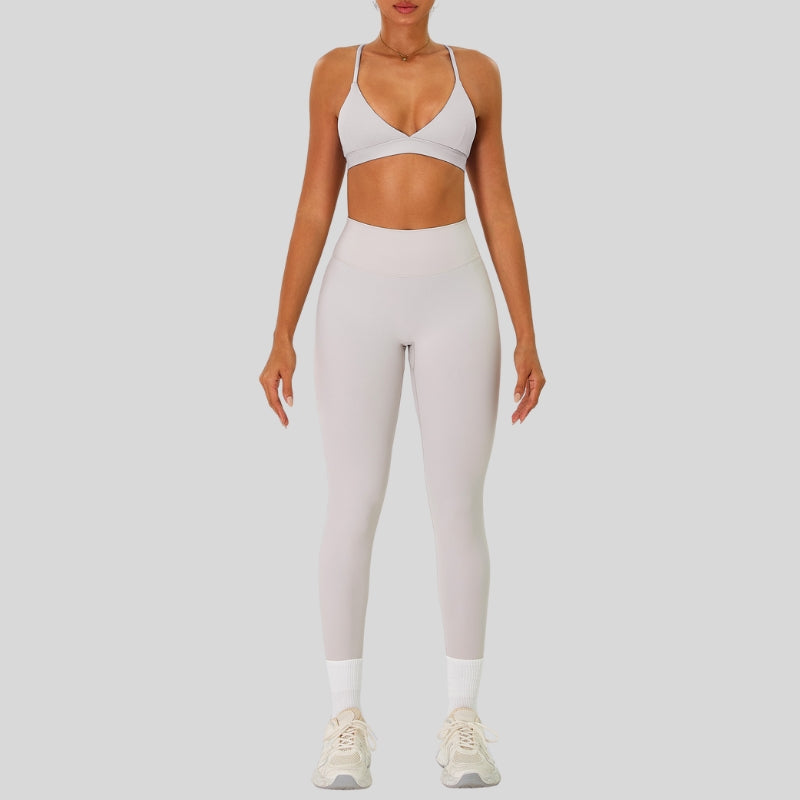 Strap sports bra+high-waisted leggings 2-piece set