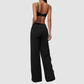 Wholesale Women's Brushed Yoga Set: Strappy Back Bra & Foldover Wide-Leg Pants