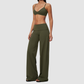 Wholesale Women's Brushed Yoga Set: Strappy Back Bra & Foldover Wide-Leg Pants