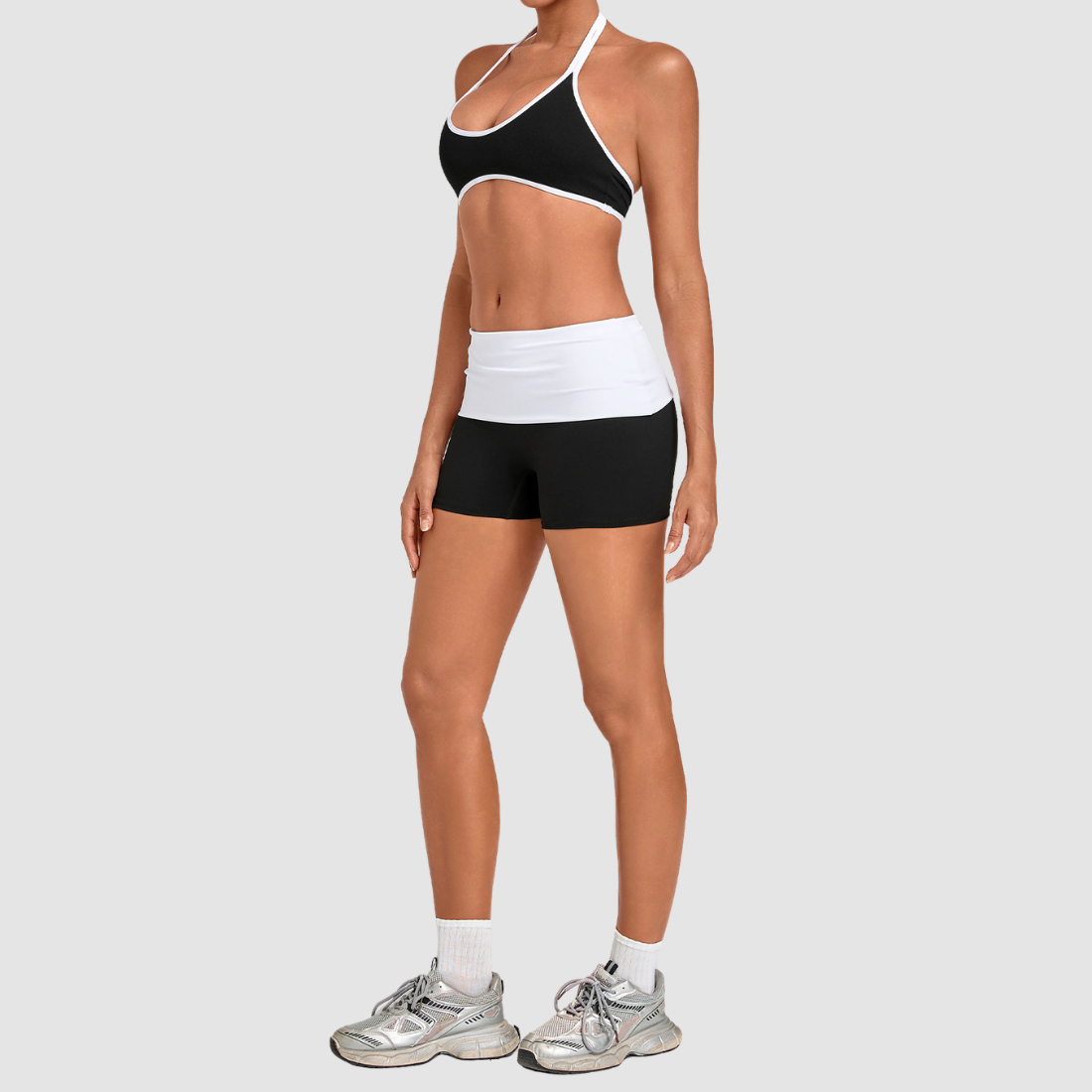 Wholesale Women's Halter Top & Foldover-Waist Yoga Shorts Set