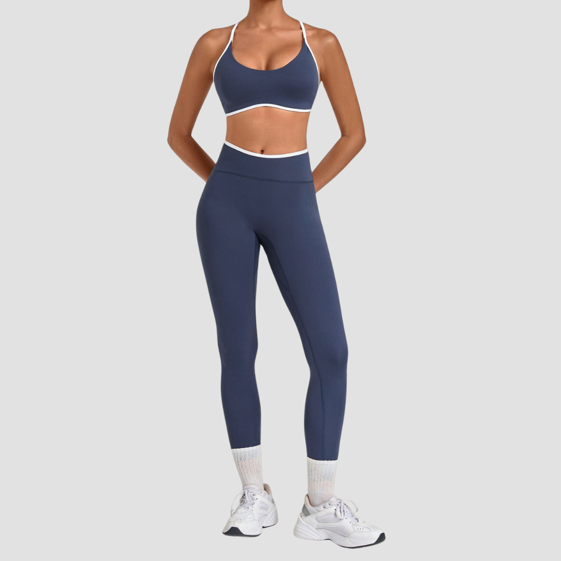 Wholesale Colorblock Piping Yoga Set Adjustable Strap Sports Bra & Leggings