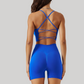 Crossover spaghetti strap bra & shorts sport sets