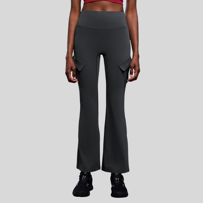 High-waisted cargo pocket flared pants