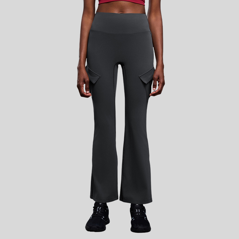 High-waisted cargo pocket flared pants