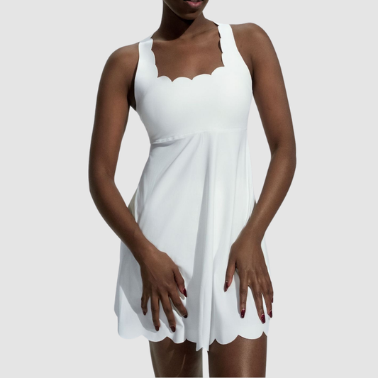 Wholesale Naked-Feel Cross-Back Tennis Dress with Built-In Safety Shorts – Sculpting Athletic Dress