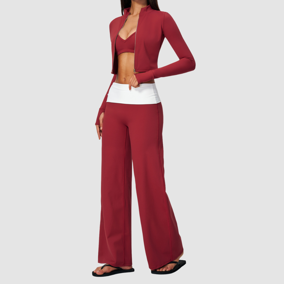 Wholesale Women’s 3-Piece Zip Jacket, Sports Bra & Wide-Leg Yoga Pants Set