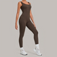 Wholesale Women's Brushed Yoga Jumpsuit – Open-Back Slim Fit Athletic Bodysuit w/ Chest Pad