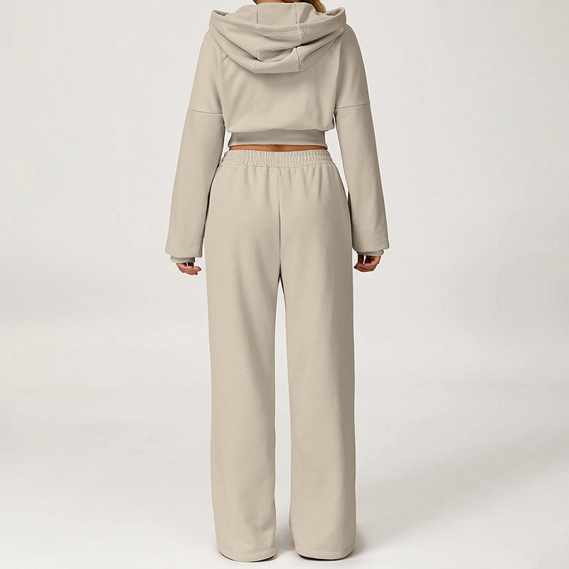 Cropped Hooded Sweatshirt + Loose Sweatpants 2-Piece Set