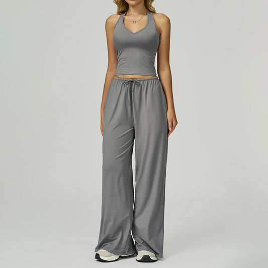 Halter sleeveless top And loose Straight Leg pants 2 pieces set