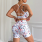 Printed backless camisole bra and yoga shorts two-piece set