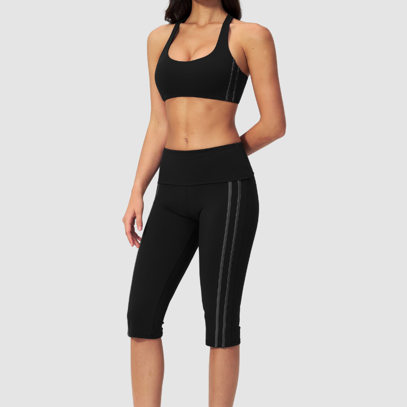 Wholesale Brushed V-Neck Sports Bra & Button-Up Cropped Pants Set