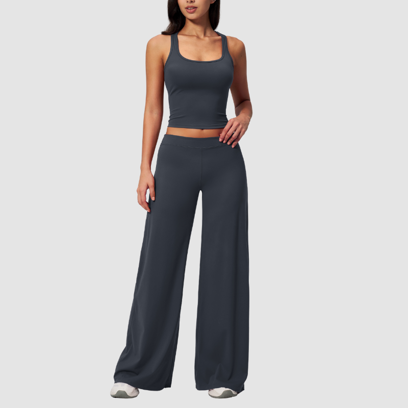 Wholesale Seam-Detail Cropped Vest & Hip-Lifting Wide-Leg Pants Set