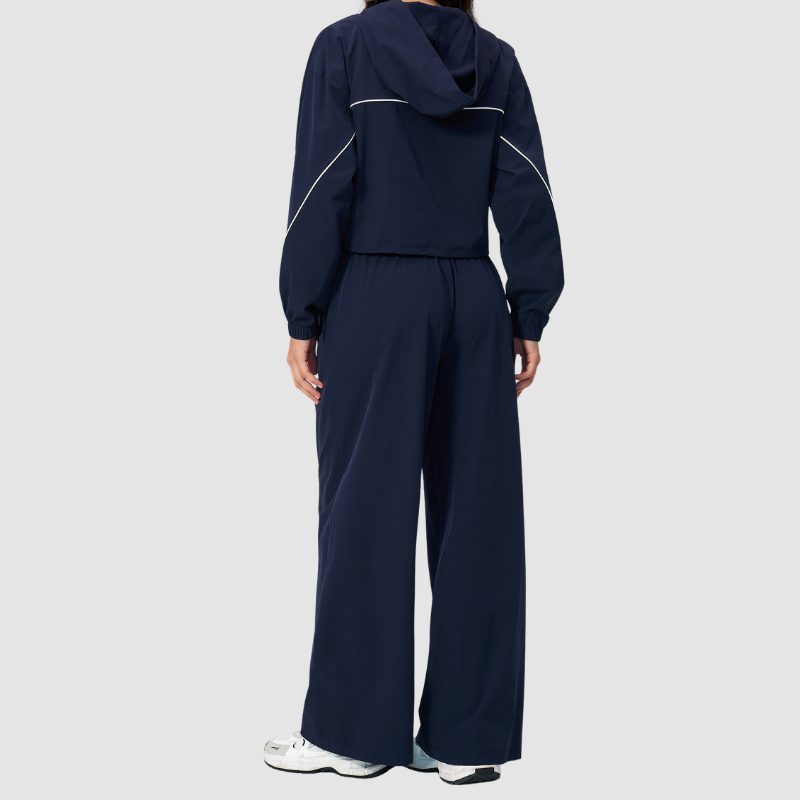 Wholesale Women's UPF50+ Sun Protection Hoodie Jacket + Wide-Leg Pants Set – Colorblock Outdoor Running Sportswear