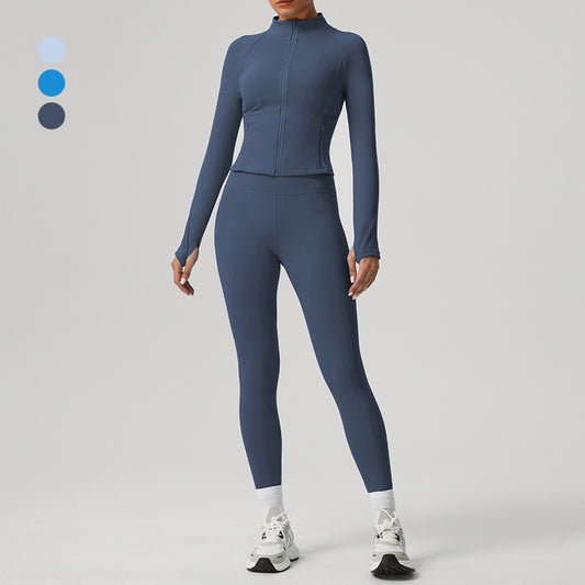 Full Zipper Fitness jackets + high waist leggings 2-piece set