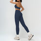 Halter-neck open-back sports bra + high-waisted leggings 2-piece set