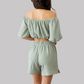 Wholesale Women's Off-Shoulder Shorts Set – Ruched Waist Two-Piece Casual Vacation Outfit