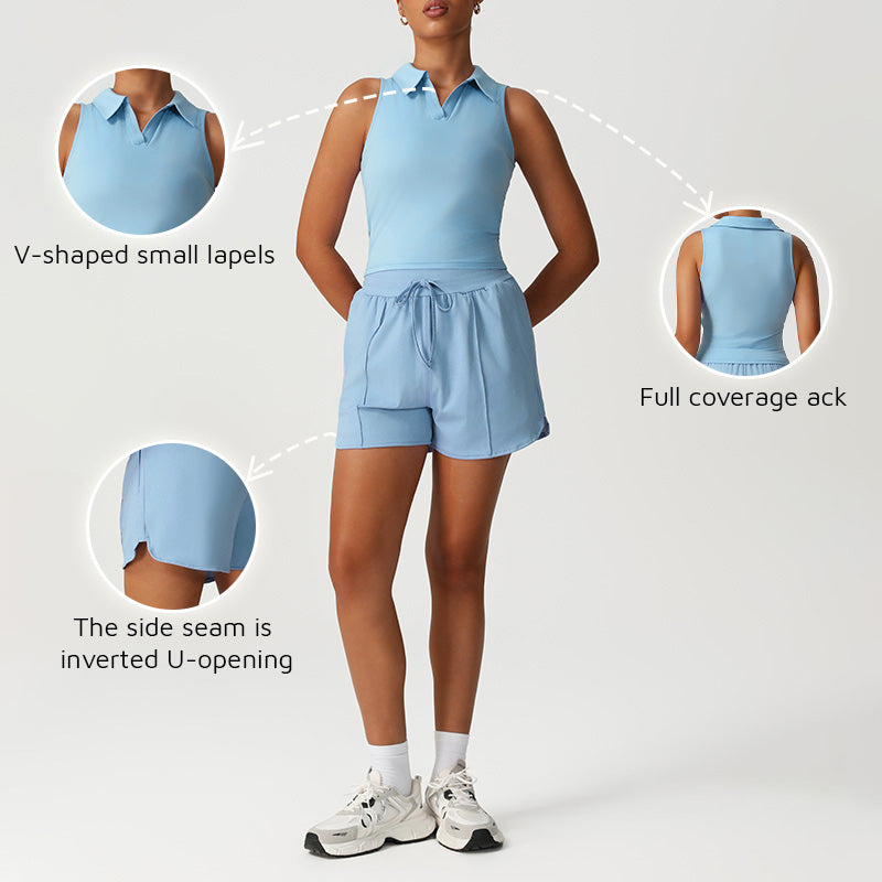 Lapel Tank Top + Drawstring Shorts 2-Piece Set