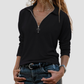 Wholesale Women's Knitted Fabric Lapel Zipper Casual Long Sleeve Top