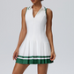 Women's Colorblock Polo Neck Tennis Dress with Built-in Chest Pad